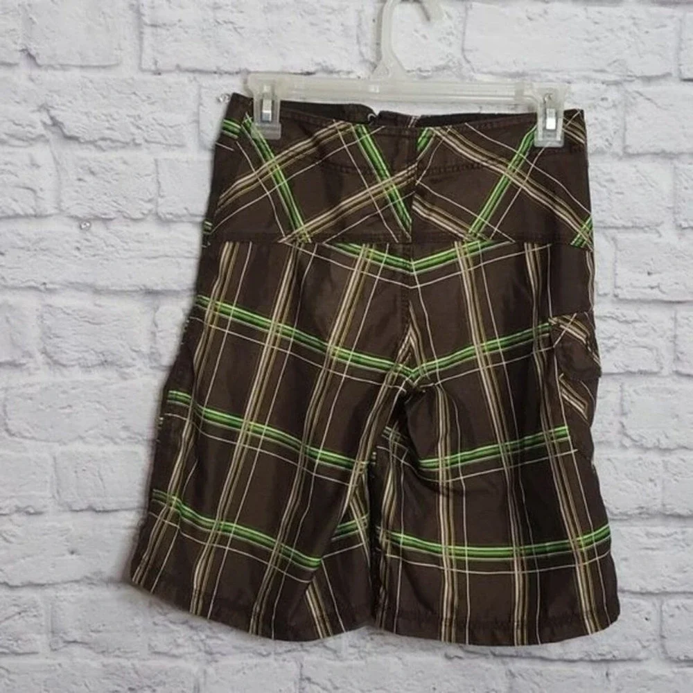 Boys Hurley Board Shorts Brown Green Plaid Size 12